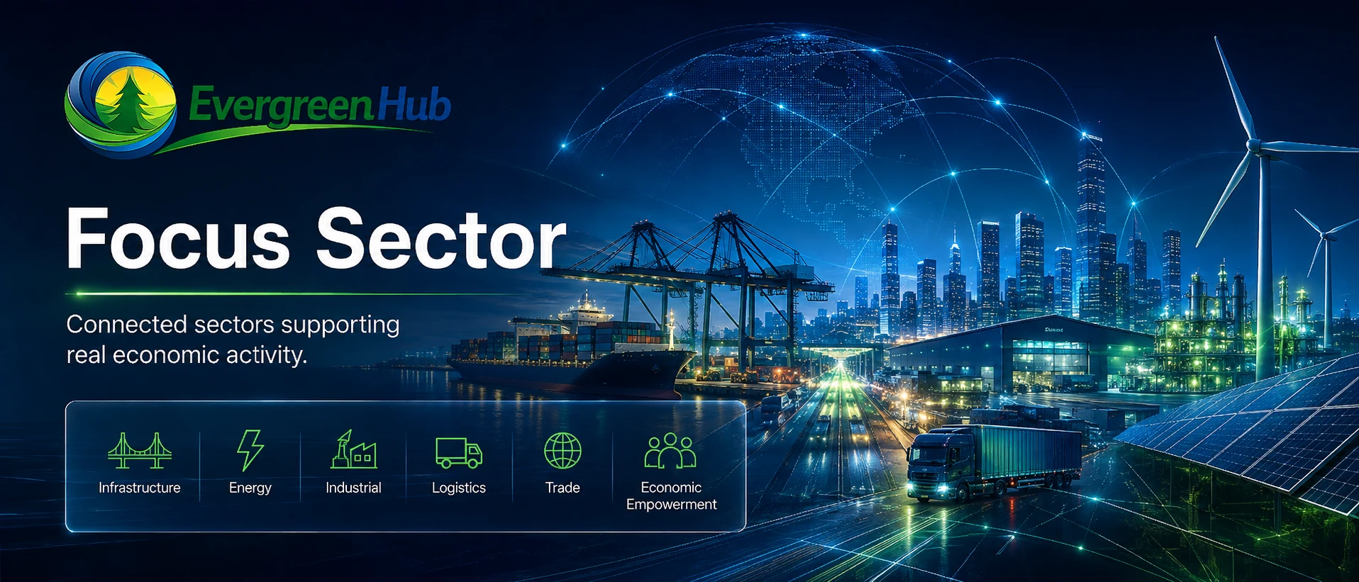 Connected sectors supporting real economic activity.